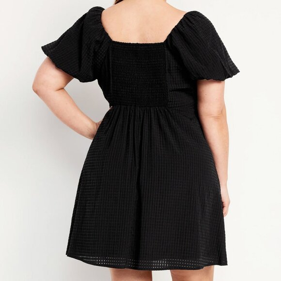 NEW Old Navy Flutter-Sleeve Mini Swing Dress Black Jack Textured Seersucker 3X - Picture 3 of 15
